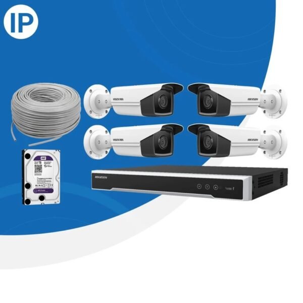 بكج 4 كاميرات خارجية من نوع IP ( بدقة 8 ميجا ) مع الملحقات